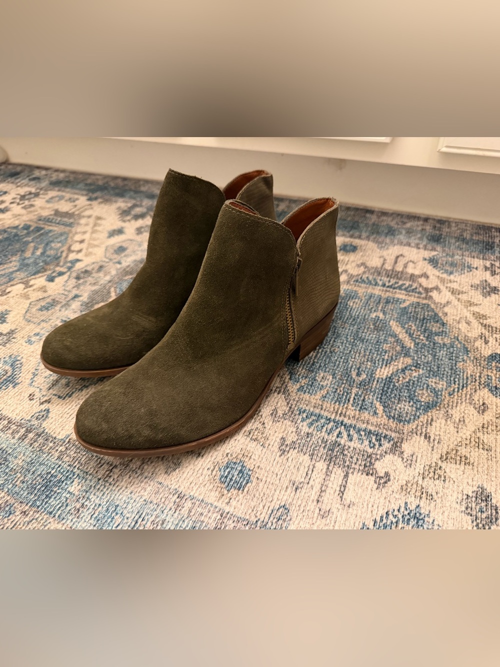 Lucky Brand Olive Green Suede Ankle Booties